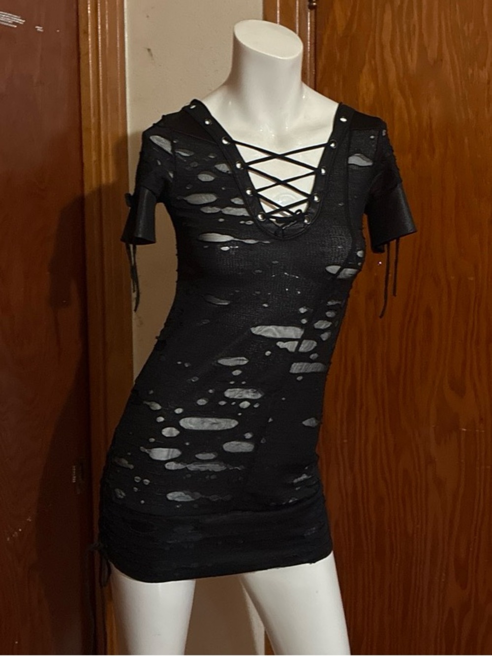 Salvage Edgy Black Lace Up Corset Style Tunic Top - Size S